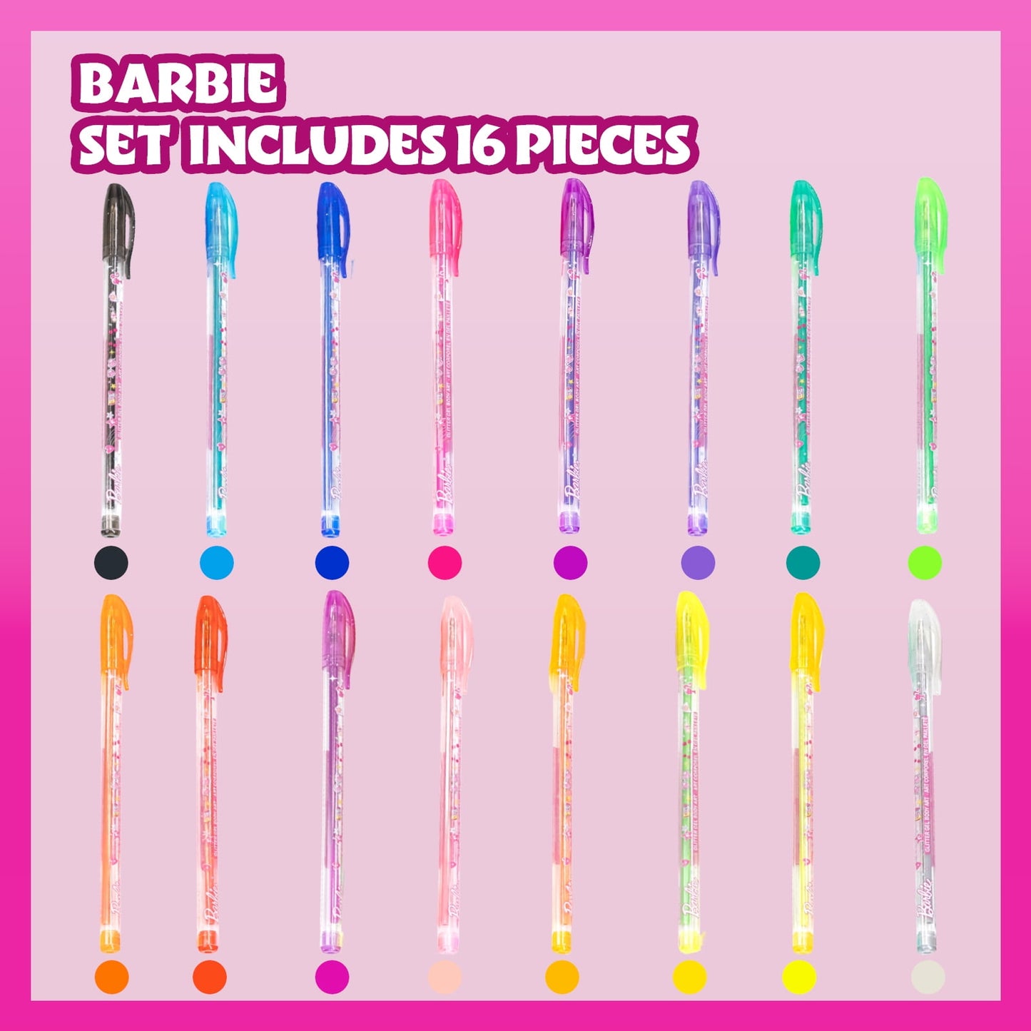 Barbie Glitter Gel Pens Body Markers Colorful & Bright Glitter Pens Gifts for Girls, 16 pcs