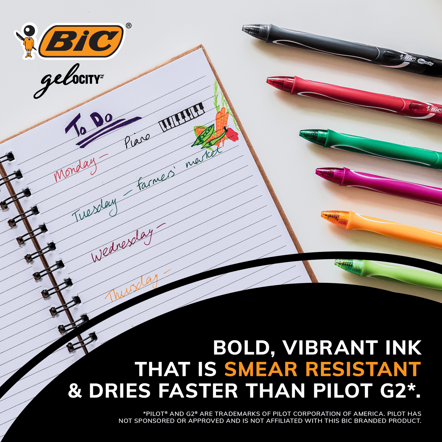 BIC Gelocity Gel Pen, Medium Point, 0.7 mm, Blue Ink, 2 Count