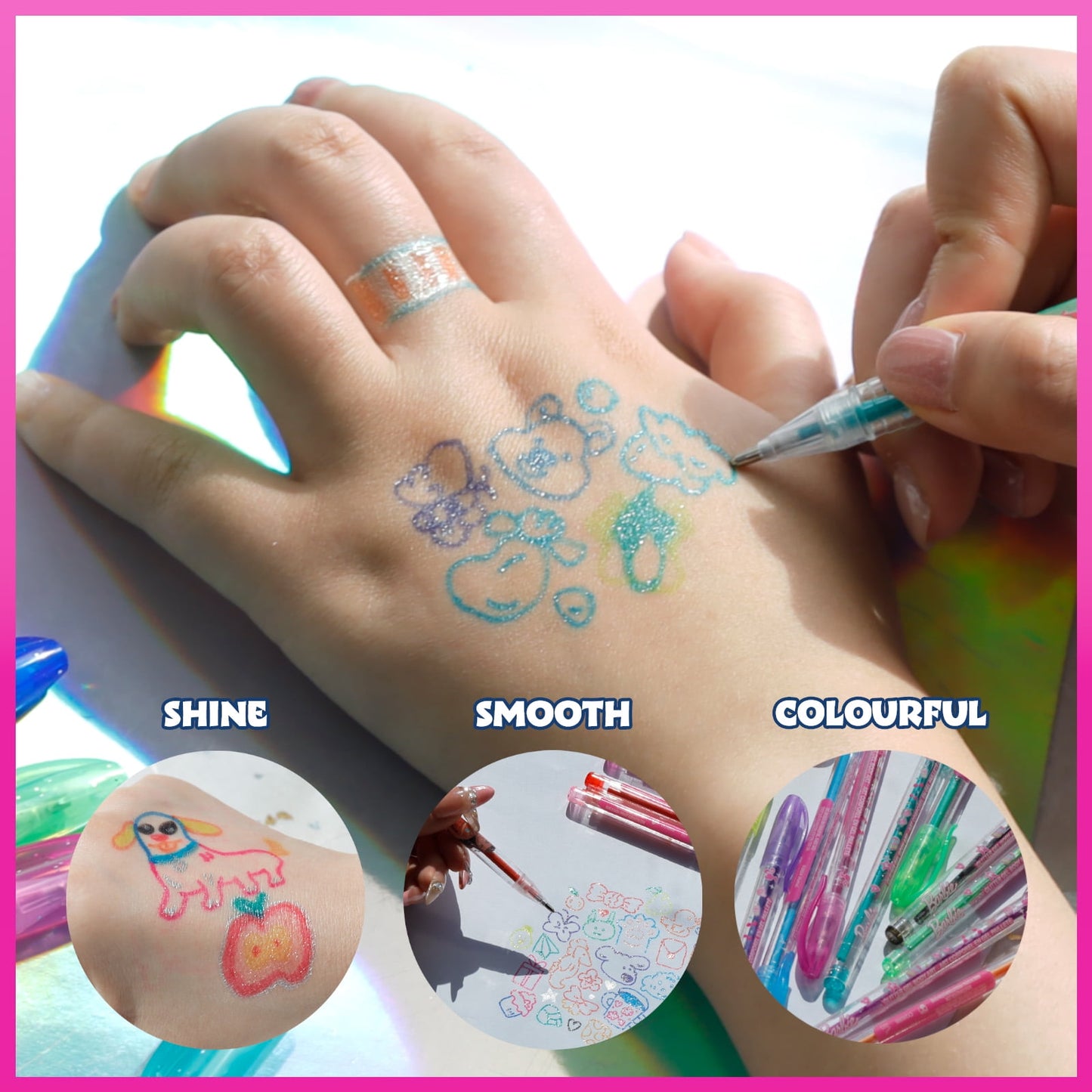 Barbie Glitter Gel Pens Body Markers Colorful & Bright Glitter Pens Gifts for Girls, 16 pcs