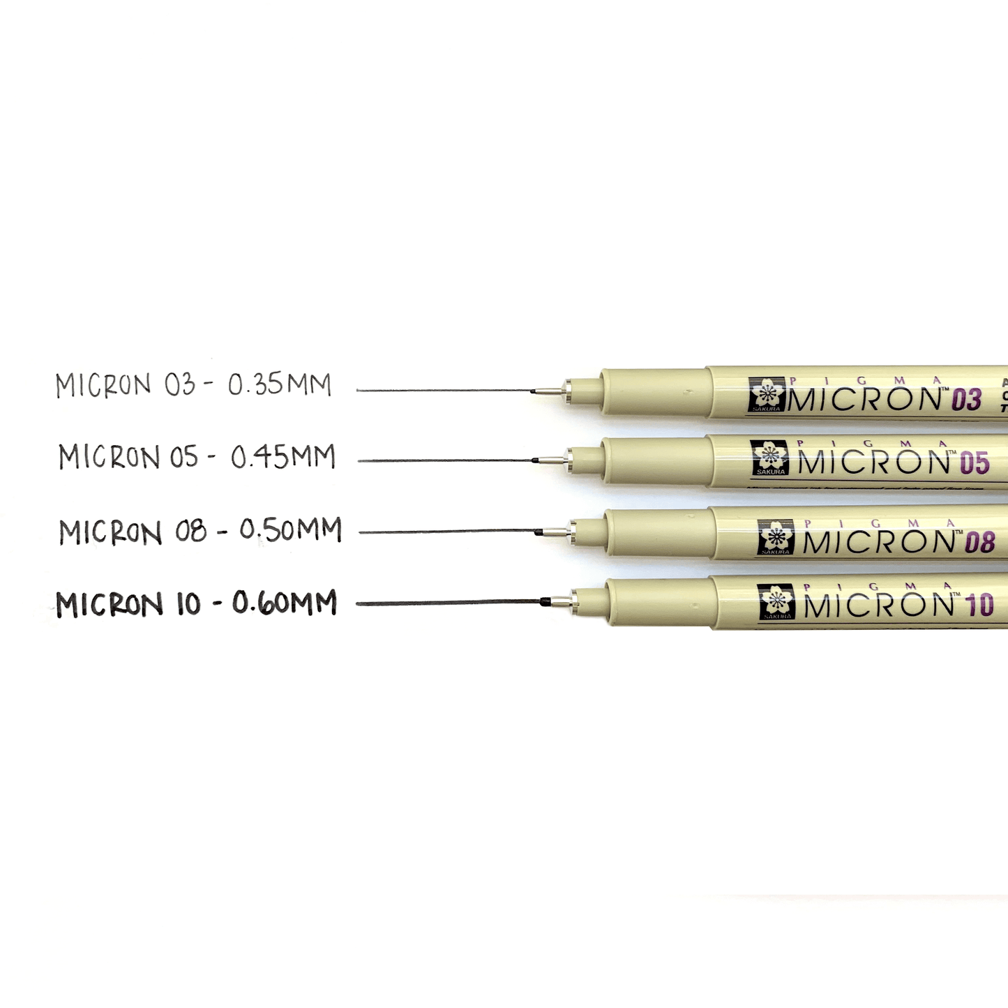 Sakura Pigma Micron Fine Liner Pen Set, Archival Black Ink, 4 Pen Tip Sizes 03, 05, 08, 10