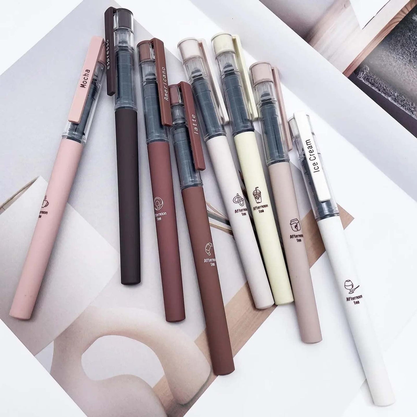 6 Pcs Cute Gel Pens, Pens Fine Point Smooth Writing Pens, Coffee Theme Liquid Quick Drying Ink Gel Pen, 0.5mm Fine Nib Black Ink, Smooth Writing Pen for Note Taking Drawing