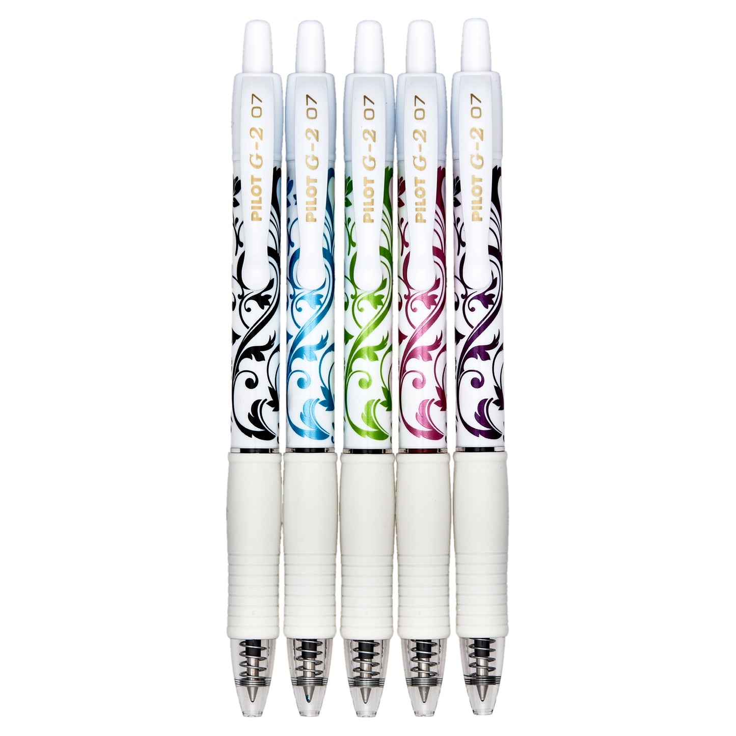 Pilot G2 Retractable White Barrel Fashion Collection Gel Ink Pens, Fine Point, 0.7mm, Assorted Ink Colors, 5 Count