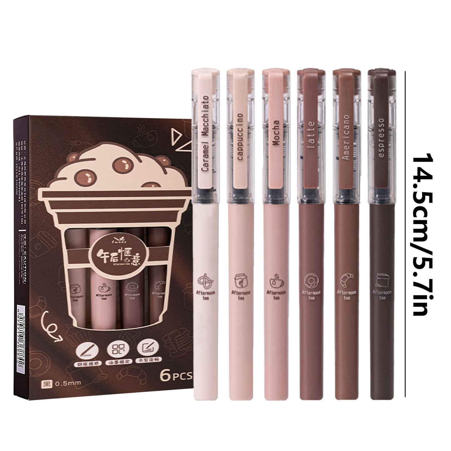 6 Pcs Cute Gel Pens, Pens Fine Point Smooth Writing Pens, Coffee Theme Liquid Quick Drying Ink Gel Pen, 0.5mm Fine Nib Black Ink, Smooth Writing Pen for Note Taking Drawing
