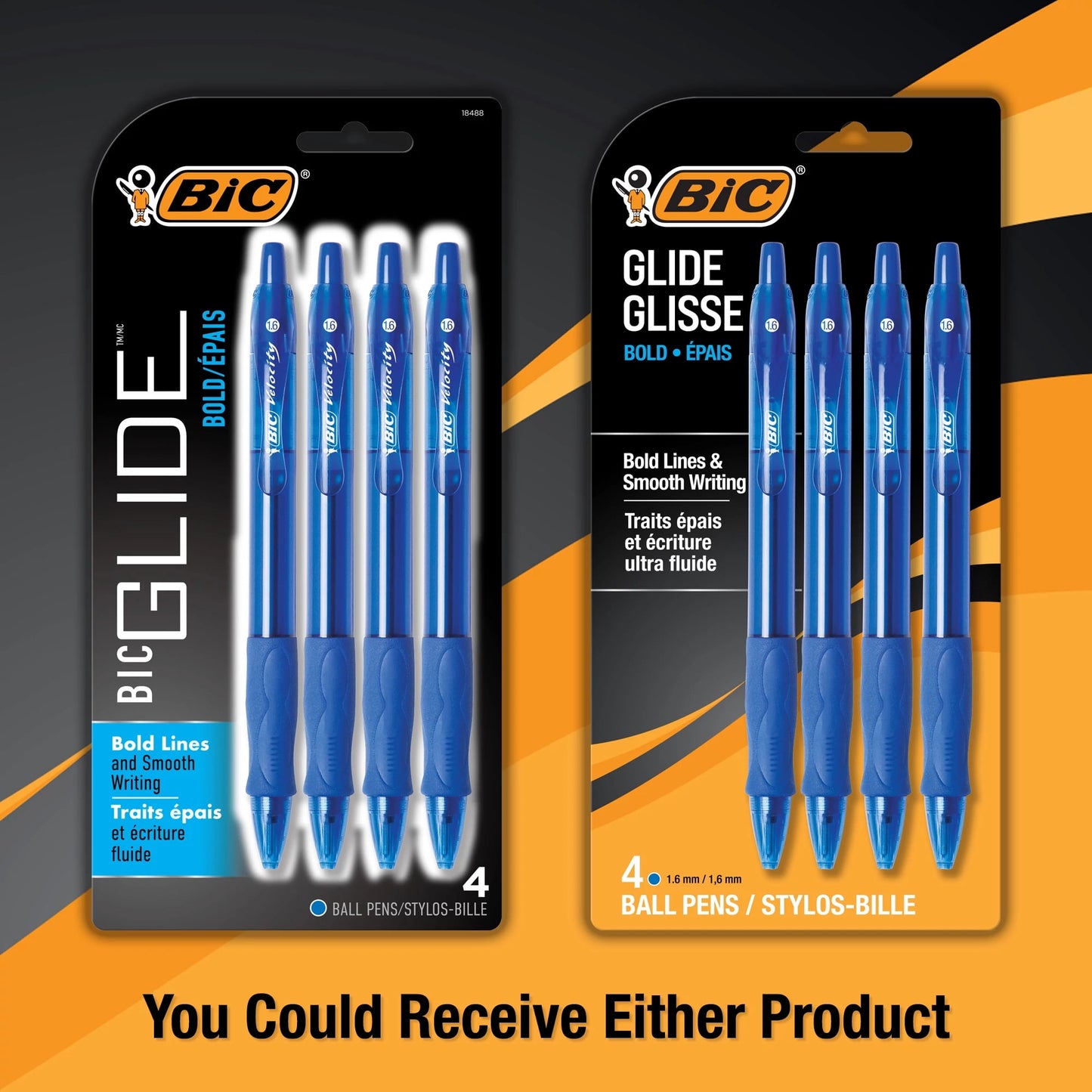BIC Glide Retractable Ball Point Pen, Bold Point, 1.6mm, Blue Ink, 4 Count