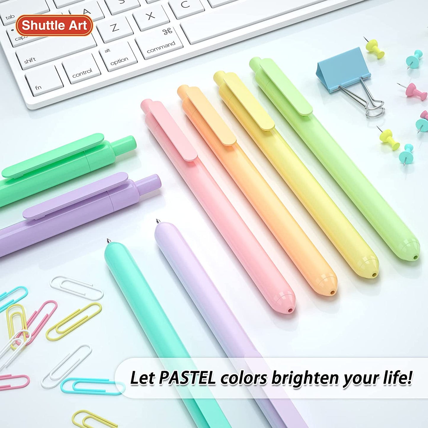 Colored Retractable Gel Pens, Shuttle Art 8 Pastel Ink Colors, Cute Pens 0.5mm Fine Point Quick Drying for Writing Drawing Journaling Note Taking
