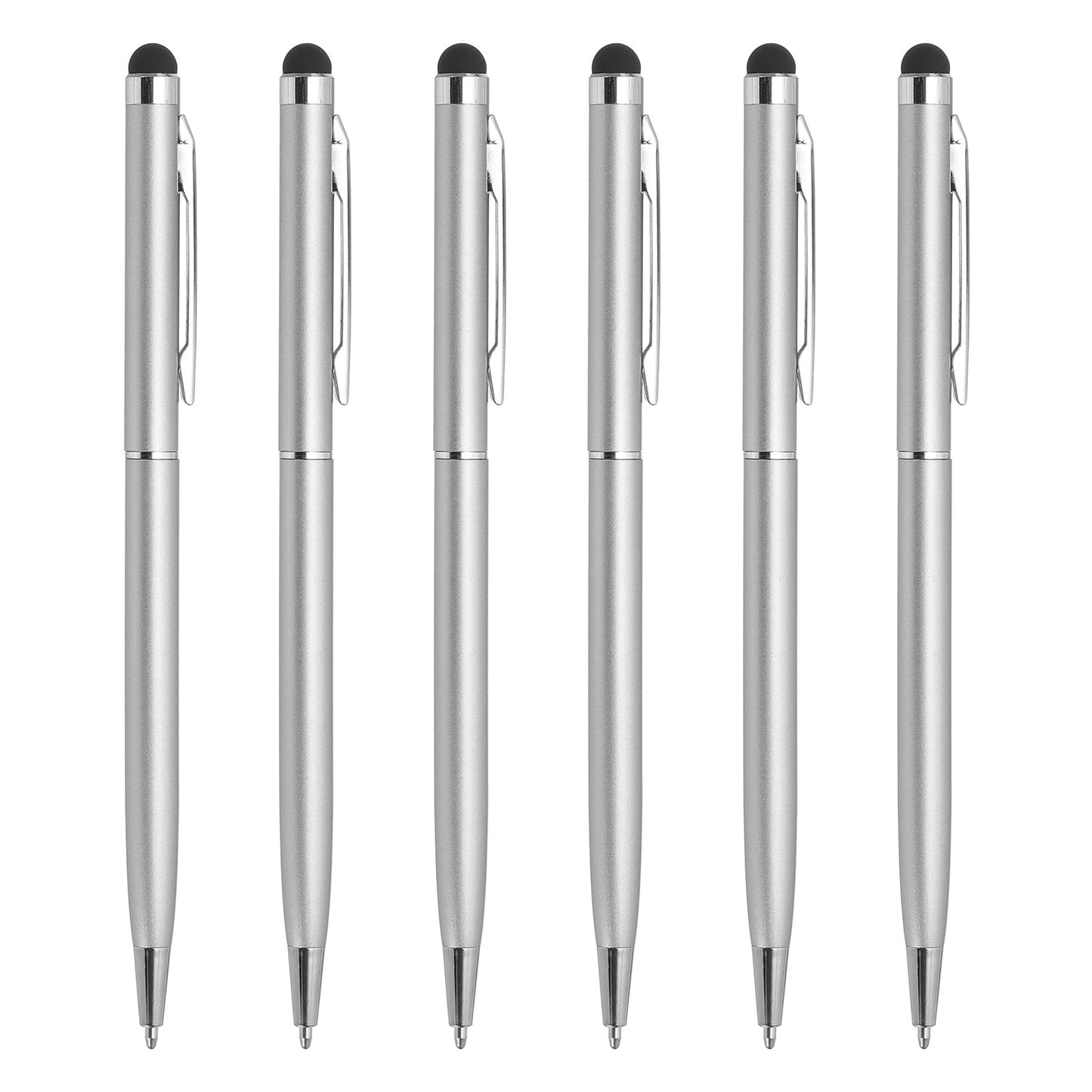 Uxcell 6pcs Metal Stylus Pen Ballpoint Pen 2 in 1 Universal Retractable Ink Pen with Stylus Tips Pink