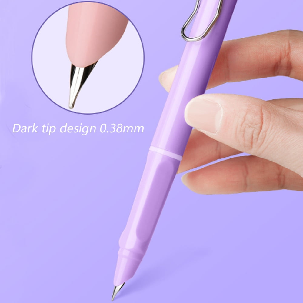 2Pcs Retractable Fountain Pen Extra Fine Nib Thermal Erasable Fountain Pen Set includes Fountain Pens with Ink Converter - Purple+pink