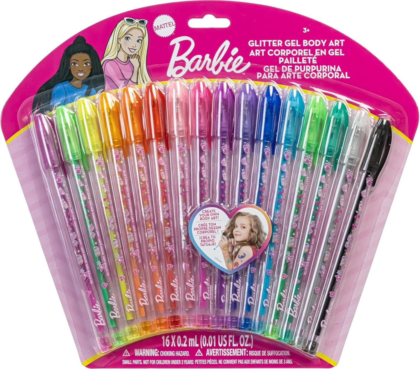 Barbie Glitter Gel Pens Body Markers Colorful & Bright Glitter Pens Gifts for Girls, 16 pcs