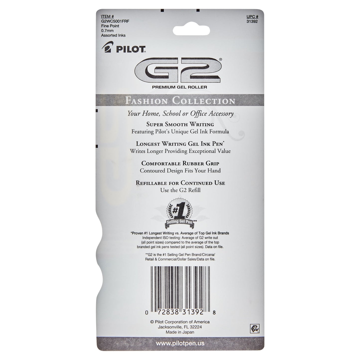 Pilot G2 Retractable White Barrel Fashion Collection Gel Ink Pens, Fine Point, 0.7mm, Assorted Ink Colors, 5 Count