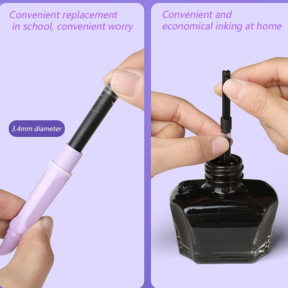 2Pcs Retractable Fountain Pen Extra Fine Nib Thermal Erasable Fountain Pen Set includes Fountain Pens with Ink Converter - Purple+pink