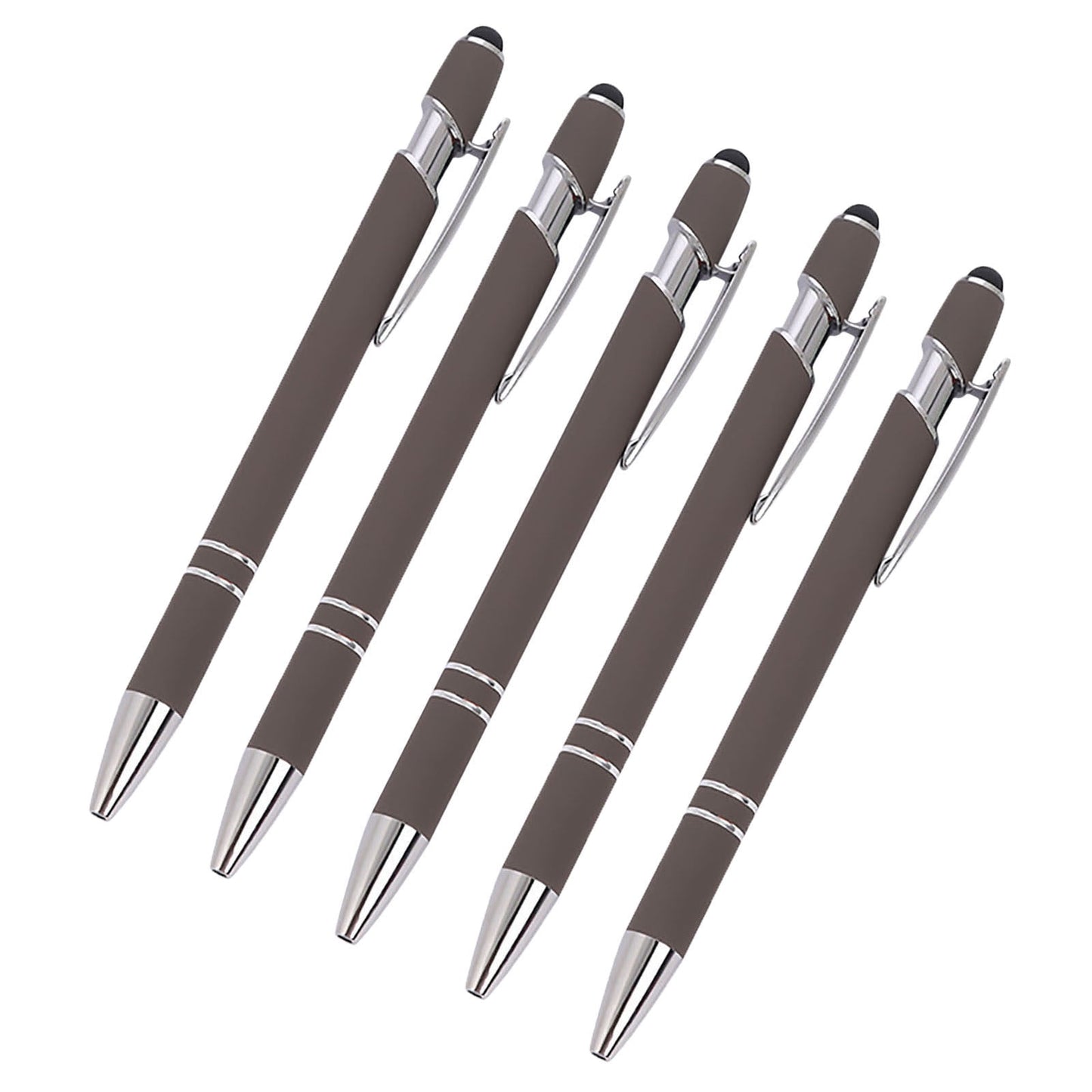 Hiroekza Aluminum Ballpoint Pen with Touchscreen Tip - Metal Body, 1.5g Ink, 5pc Set for Business, Student Writing, and Screen Use Brown