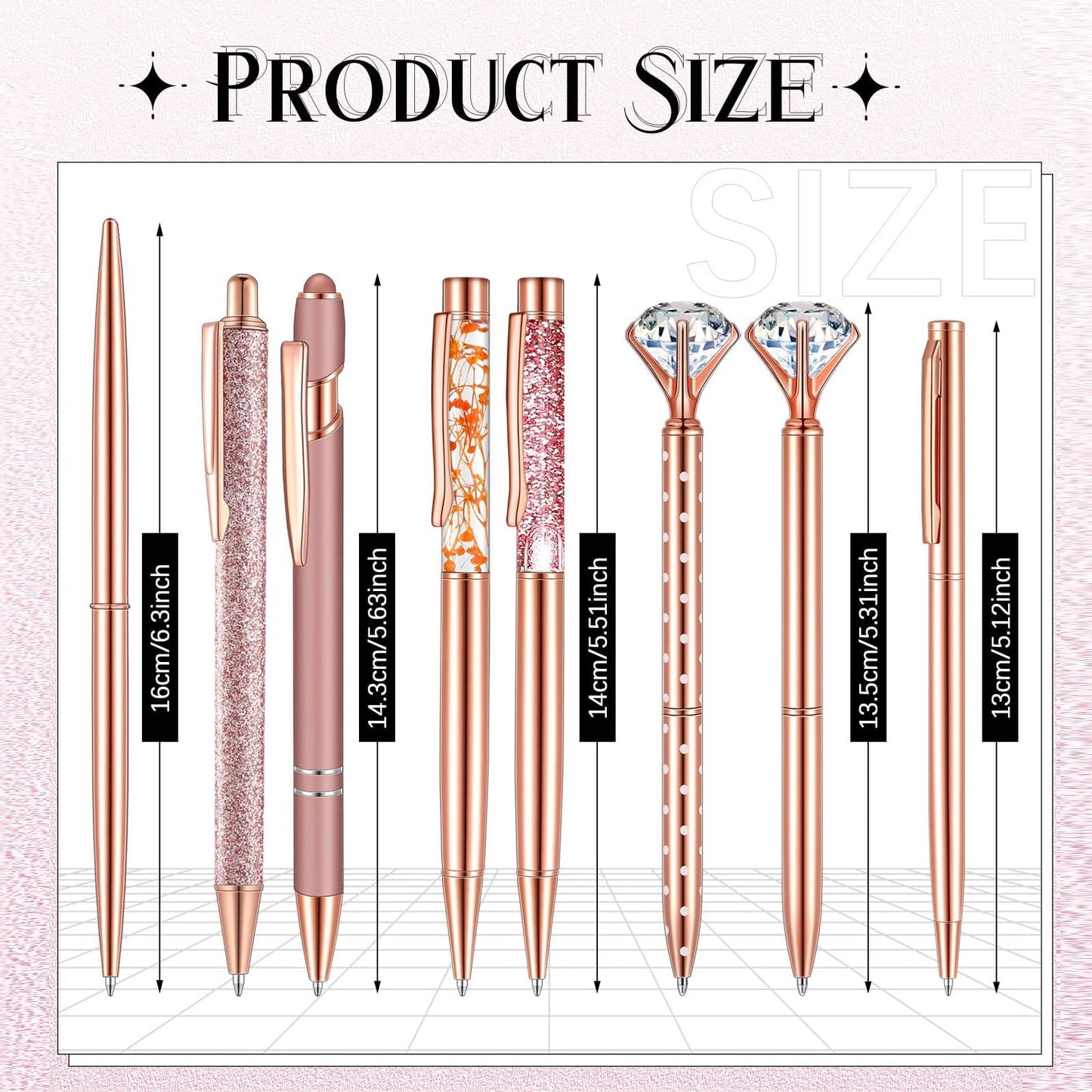 8 Pcs Rose Gold Ballpoint Pen Women Stationery Gifts Journaling Liquid Sand Glitter Black Ink Pens Bridal Shower Gifts for Wedding Office Desk Supplies