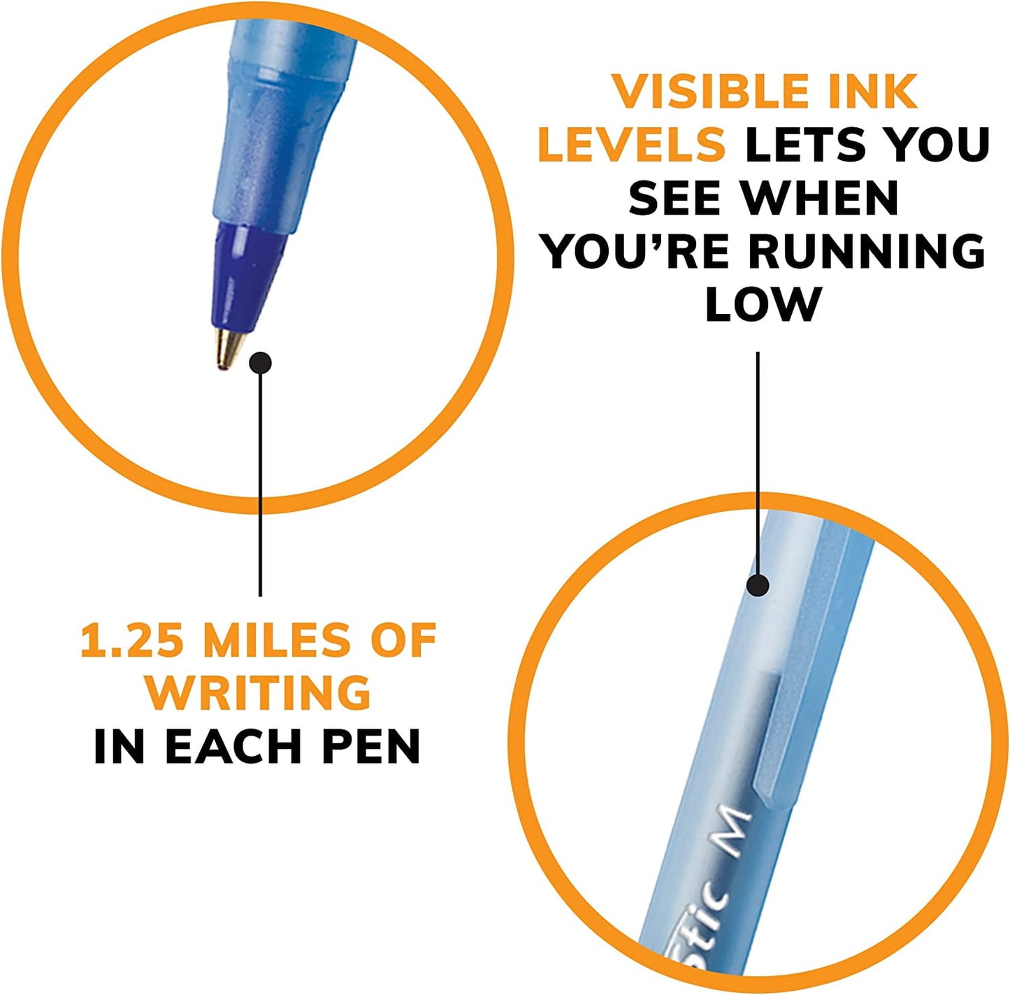 BIC Round Stic Xtra .. Life Ballpoint Pen, Medium .. Point (1.0mm), Blue, 10-Count