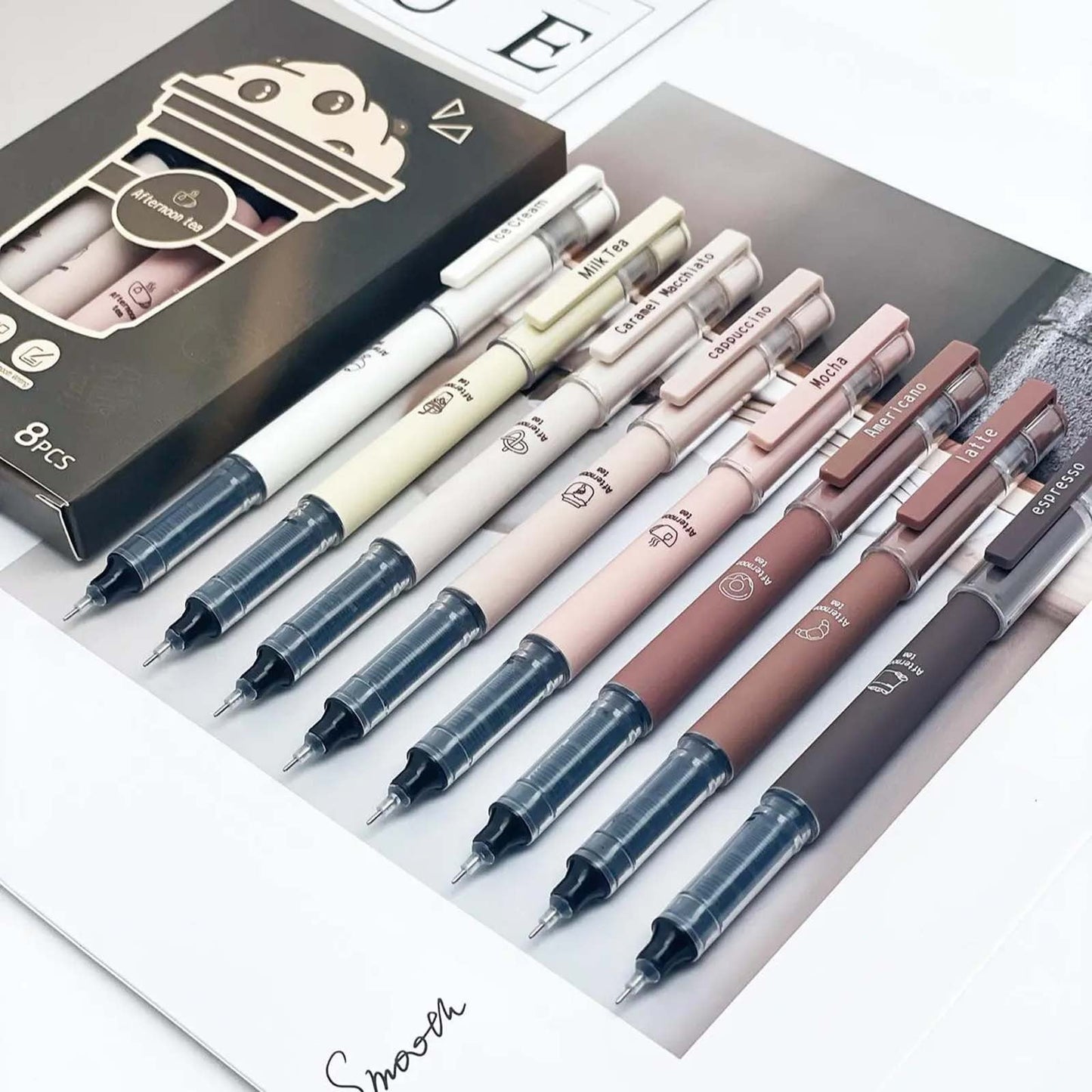 6 Pcs Cute Gel Pens, Pens Fine Point Smooth Writing Pens, Coffee Theme Liquid Quick Drying Ink Gel Pen, 0.5mm Fine Nib Black Ink, Smooth Writing Pen for Note Taking Drawing