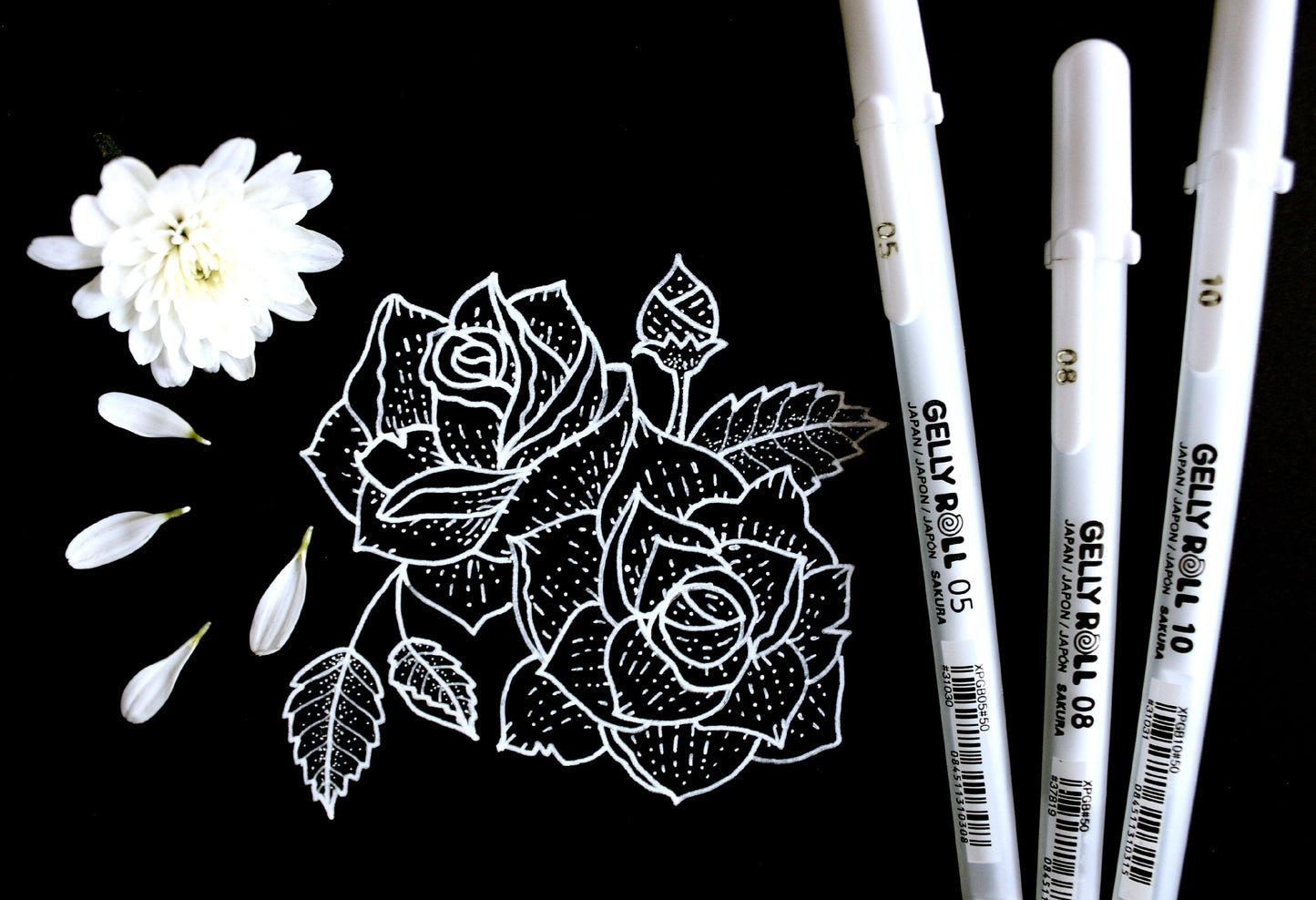 Sakura Gelly Roll White Gel Pens – 3 Count, Fine, Medium & Bold Tips, Opaque Ink