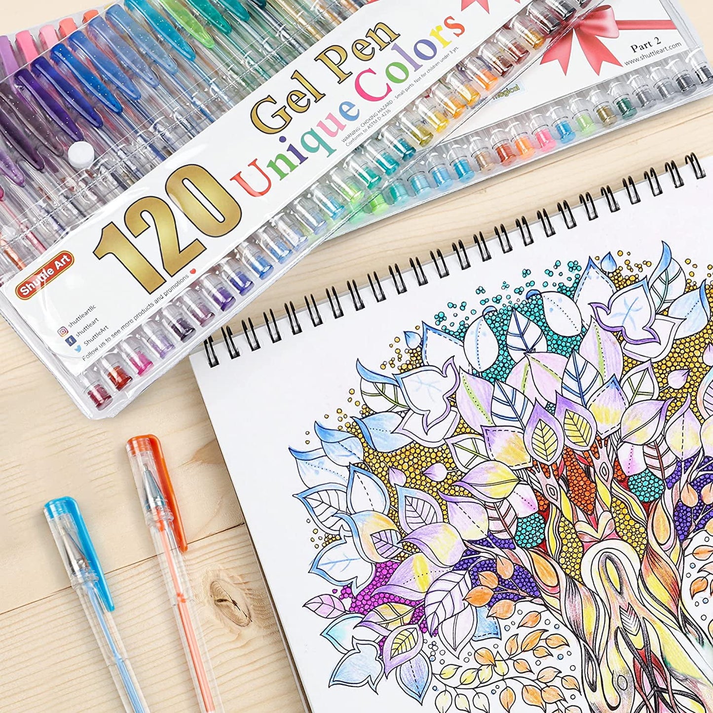 240 Pack Gel Pens, Shuttle Art 2 Sets of 120 Colors Gel Pens for Adults Coloring Books Drawing Doodling Crafts Scrapbooking Journaling