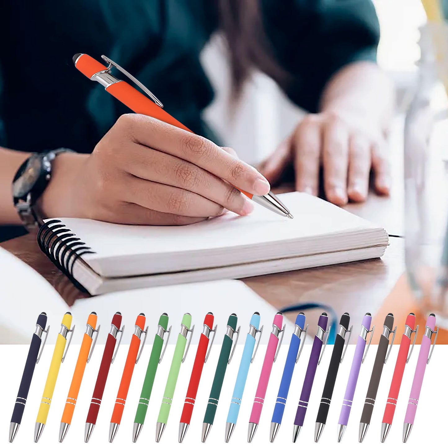 Hiroekza Aluminum Ballpoint Pen with Touchscreen Tip - Metal Body, 1.5g Ink, 5pc Set for Business, Student Writing, and Screen Use Brown