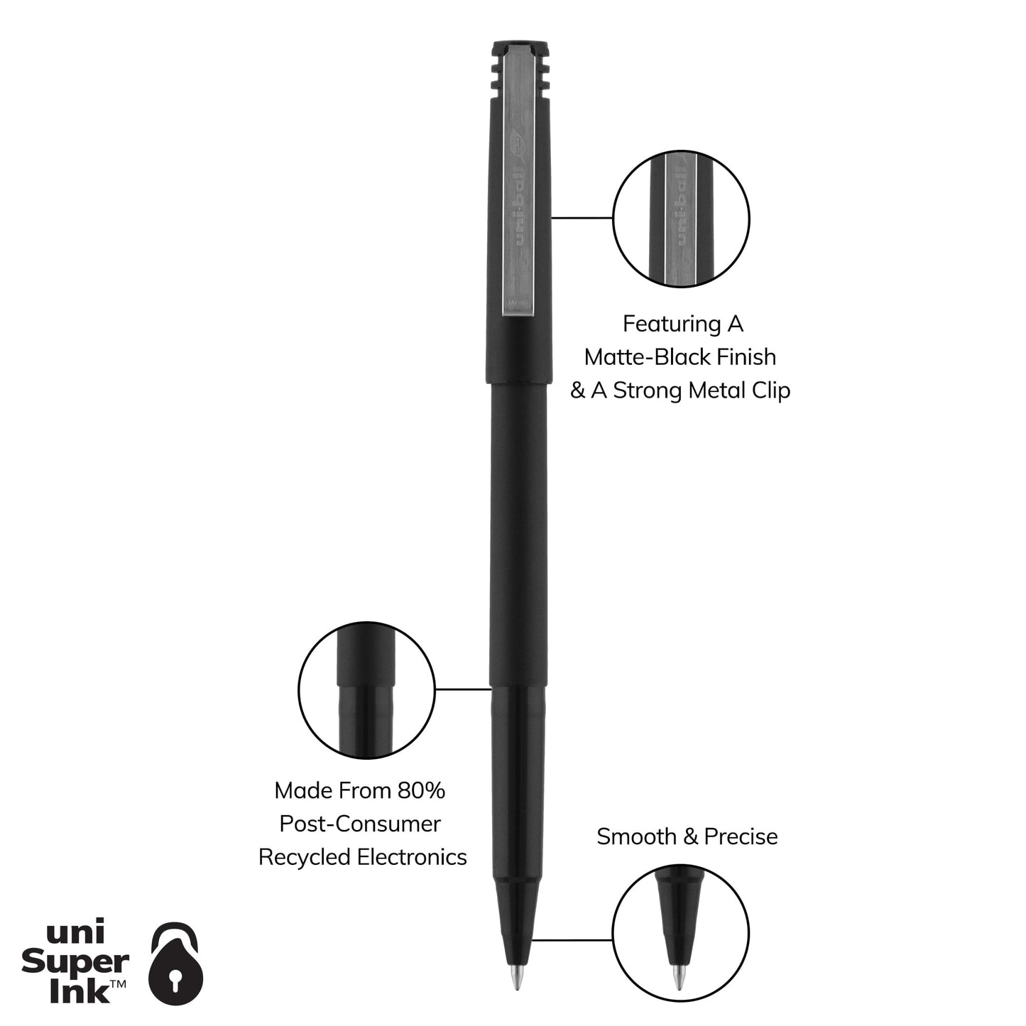 Uniball Roller Rollerball Pens, Micro Point (0.5mm), Black Ink, 12 Count