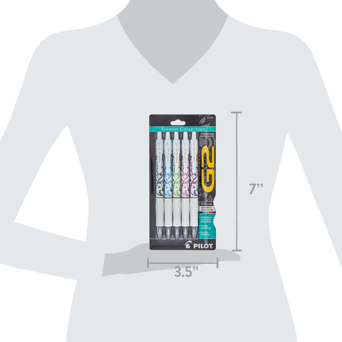 Pilot G2 Retractable White Barrel Fashion Collection Gel Ink Pens, Fine Point, 0.7mm, Assorted Ink Colors, 5 Count