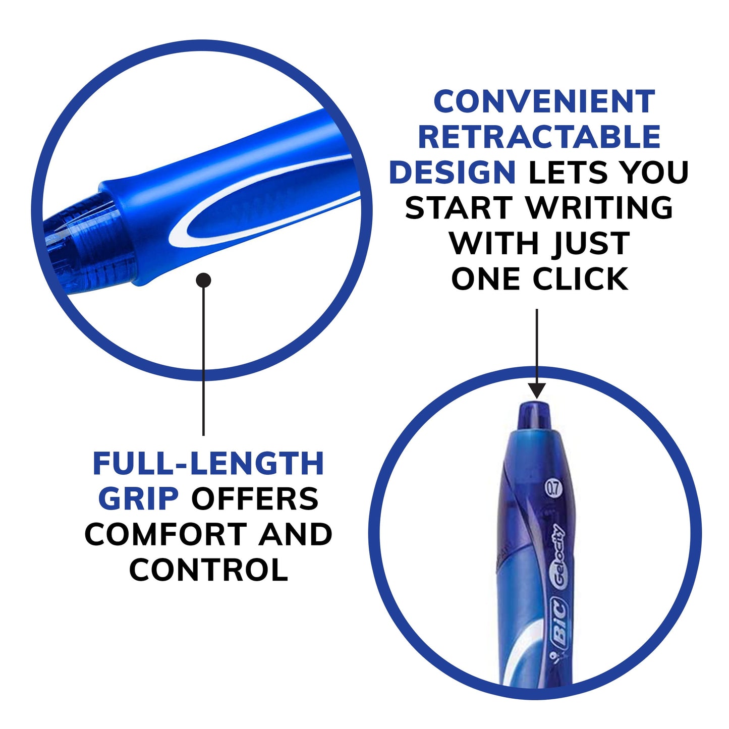 BIC Gelocity Gel Pen, Medium Point, 0.7 mm, Blue Ink, 2 Count
