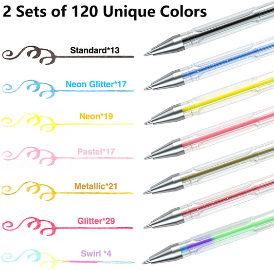 240 Pack Gel Pens, Shuttle Art 2 Sets of 120 Colors Gel Pens for Adults Coloring Books Drawing Doodling Crafts Scrapbooking Journaling