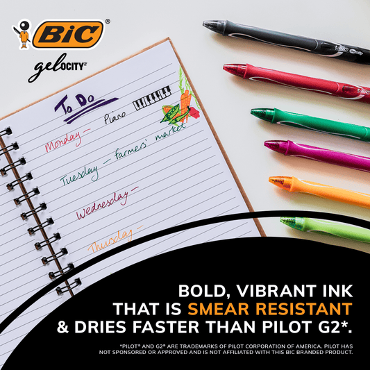 BIC Gelocity Gel Pen, Medium Point, 0.7 mm, Blue Ink, 2 Count