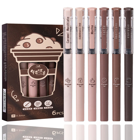 6 Pcs Cute Gel Pens, Pens Fine Point Smooth Writing Pens, Coffee Theme Liquid Quick Drying Ink Gel Pen, 0.5mm Fine Nib Black Ink, Smooth Writing Pen for Note Taking Drawing