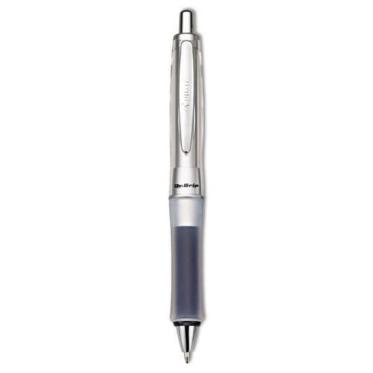Dr. Grip Center Of Gravity Ballpoint Pen, Retractable, Medium 1 Mm, Black Ink, Silver/charcoal Grip Barrel | Bundle of 5 Each