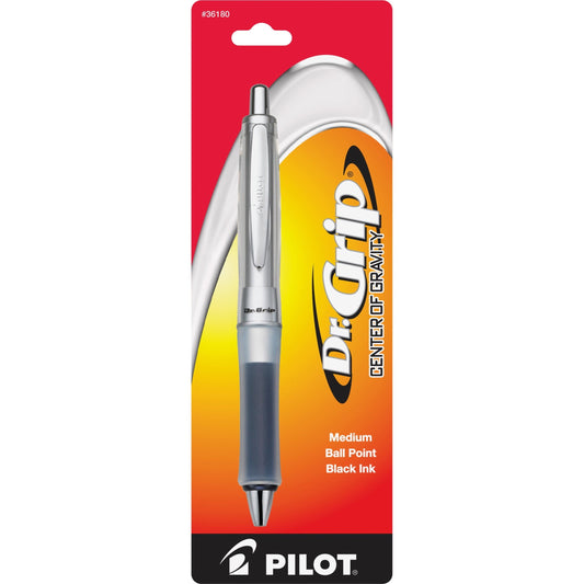 Dr. Grip Center Of Gravity Ballpoint Pen, Retractable, Medium 1 Mm, Black Ink, Silver/charcoal Grip Barrel | Bundle of 5 Each