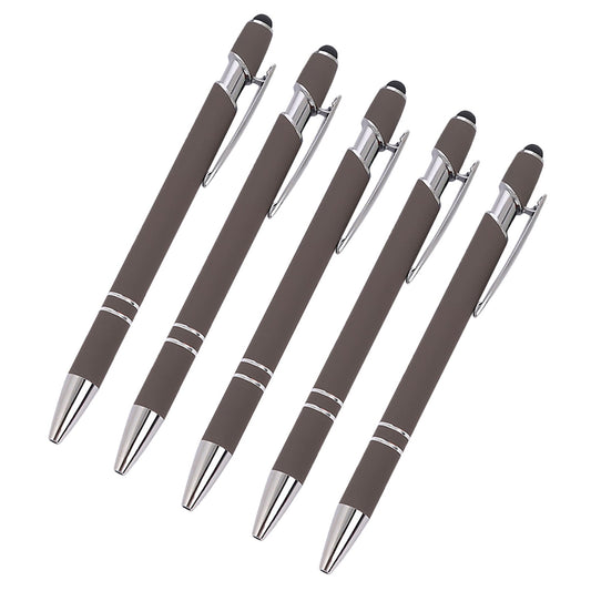 Hiroekza Aluminum Ballpoint Pen with Touchscreen Tip - Metal Body, 1.5g Ink, 5pc Set for Business, Student Writing, and Screen Use Brown