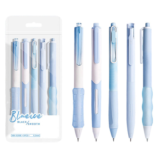 PPLoney 5 Pack 0.5mm Fast Drying Gel Pens - Smooth Writing, Convenient Press Design, Ideal for Exams, Office Work, and More - Clear Ink Level View, Lightweight and Portable