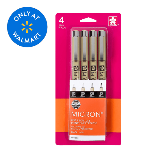 Sakura Pigma Micron Fine Liner Pen Set, Archival Black Ink, 4 Pen Tip Sizes 03, 05, 08, 10