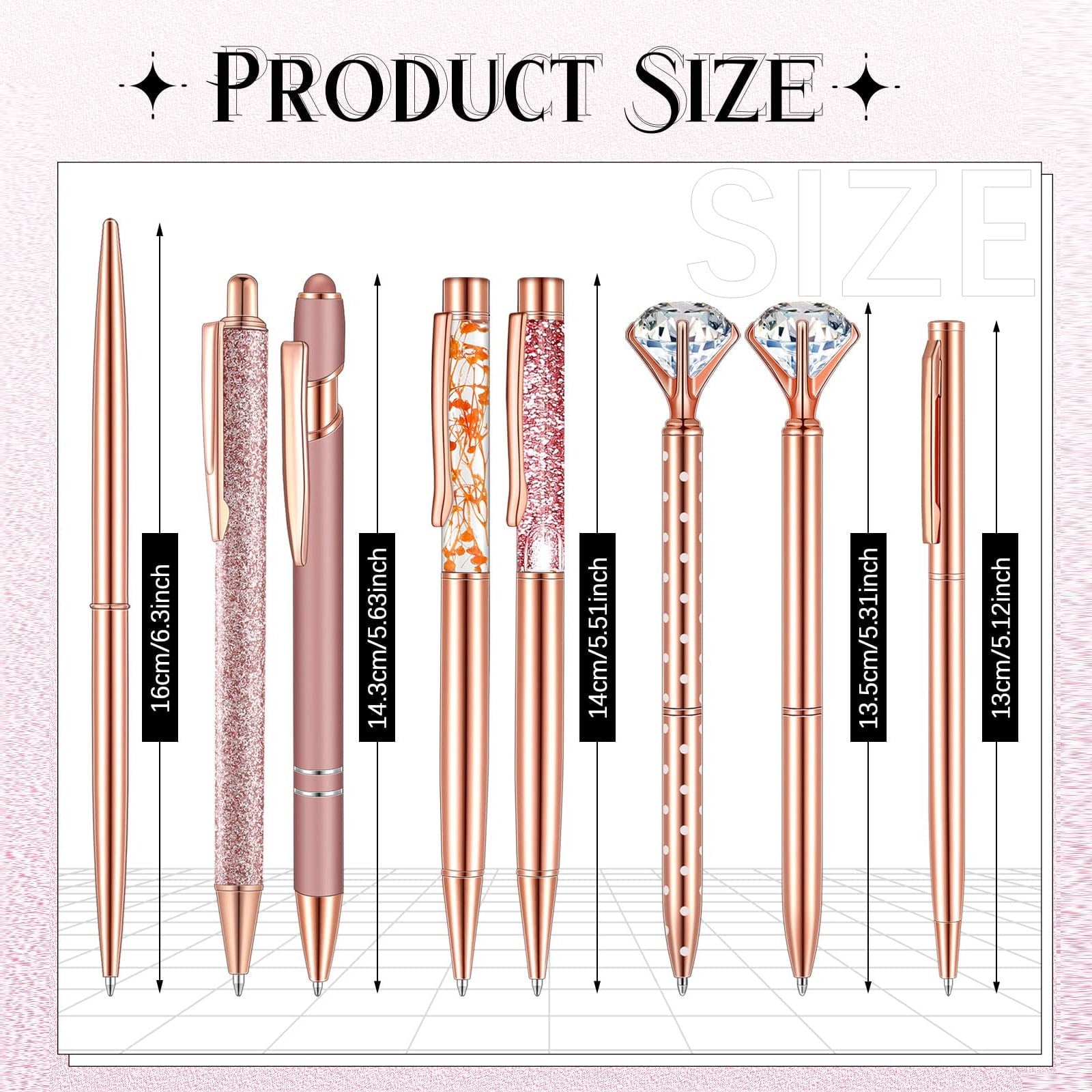 8 Pcs Rose Gold Ballpoint Pen Women Stationery Gifts Journaling Liquid Sand Glitter Black Ink Pens Bridal Shower Gifts for Wedding Office Desk Supplies