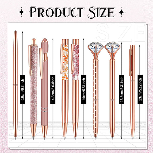 8 Pcs Rose Gold Ballpoint Pen Women Stationery Gifts Journaling Liquid Sand Glitter Black Ink Pens Bridal Shower Gifts for Wedding Office Desk Supplies
