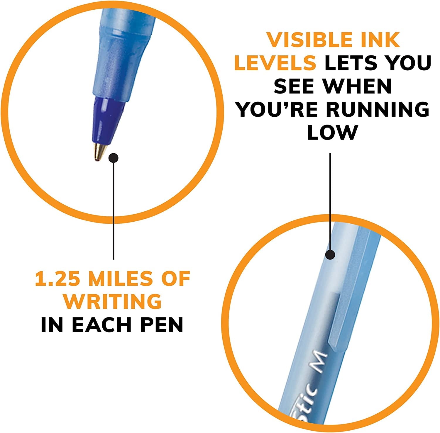 BIC Round Stic Xtra .. Life Ballpoint Pen, Medium .. Point (1.0mm), Blue, 10-Count