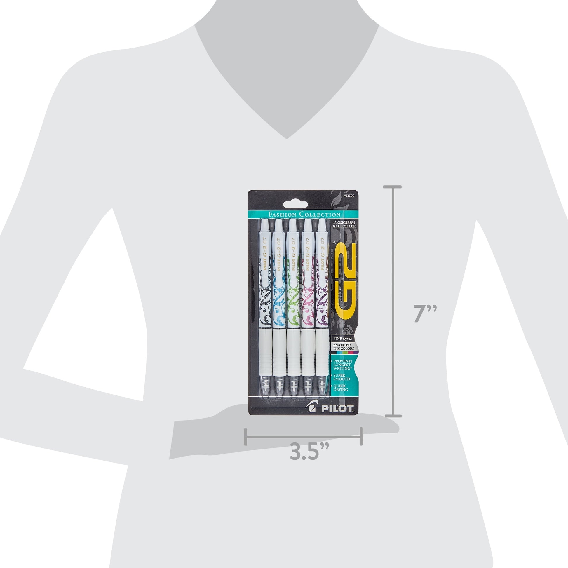 Pilot G2 Retractable White Barrel Fashion Collection Gel  Ink Pens, Fine Point, 0.7mm, Assorted Ink Colors, 5 Count